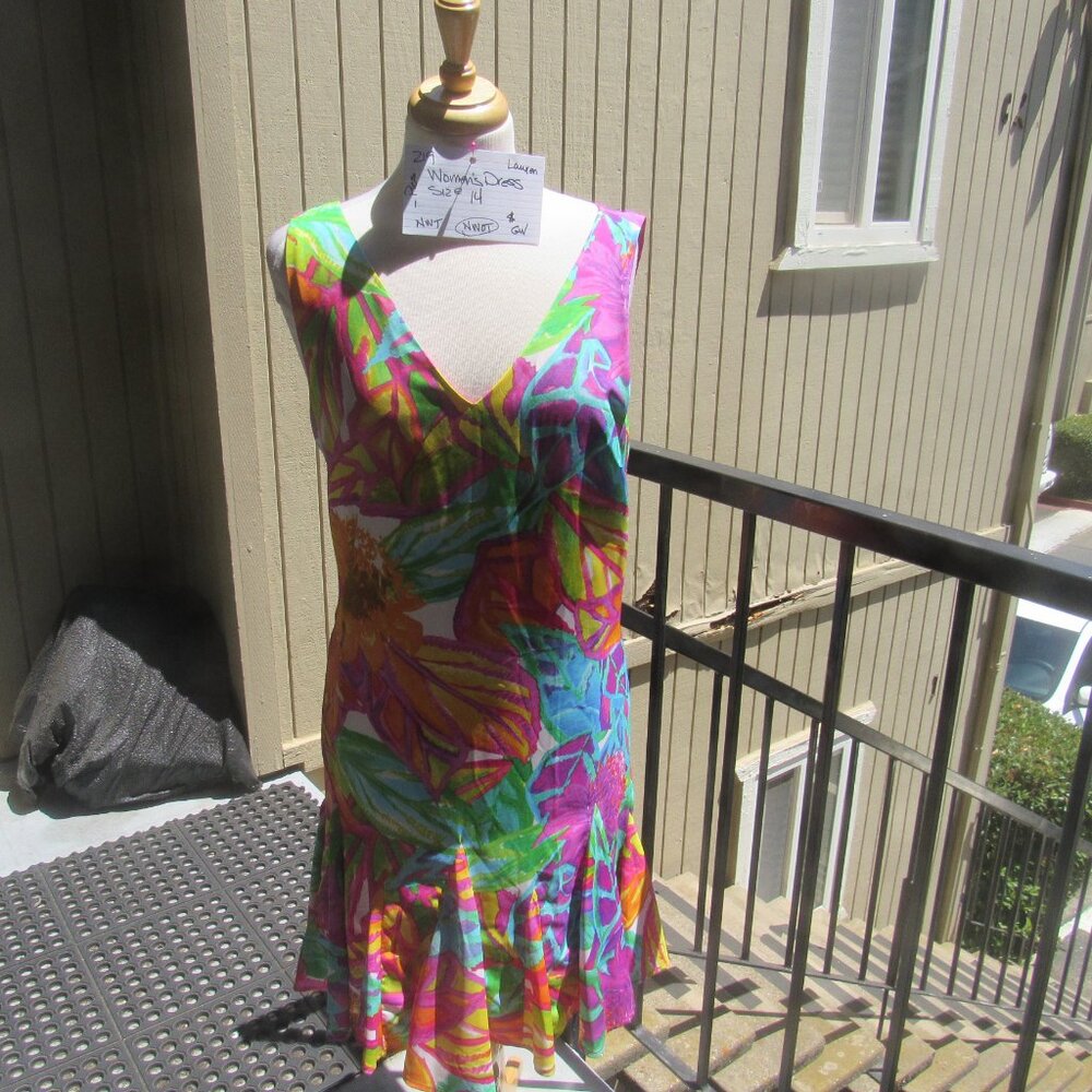 #219  NEW WOMEN'S COLORFUL CHIFFON SUMMER DRESS BY RALPH LAUREN  (SIZE 14)
